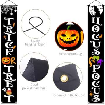 OLANRUN Halloween Decorations Door Banners, 70 Inch Halloween Decor Porch Banner with Trick or Treat & Hocus Pocus, Cute Halloween Hanging Banners for Party, Outdoor, Indoor, Door, Wall Decorations