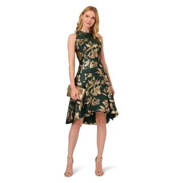 Adrianna Papell Women's Ruffle Jacquard Dress, Hunter