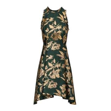 Adrianna Papell Women's Ruffle Jacquard Dress, Hunter