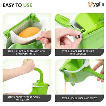 Yglis Manual Juicer - Fruit Juice Squeezer - Easy Manual Handheld Fruit Juicer – Heavy Duty, Large Capacity, Portable Citrus Press - Citrus, Fruit Juice Squeezer