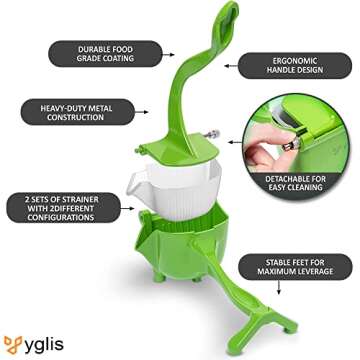 Yglis Manual Juicer - Fruit Juice Squeezer - Easy Manual Handheld Fruit Juicer – Heavy Duty, Large Capacity, Portable Citrus Press - Citrus, Fruit Juice Squeezer