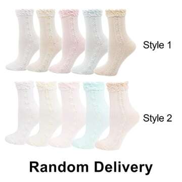 Lovful Womens Ruffle Trim Elastic Casual Socks, Cute Cotton Crew Frilly Socks, Thin Soft Dress Socks 5 Pairs, Multicolored