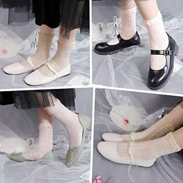 Lovful Womens Ruffle Trim Elastic Casual Socks, Cute Cotton Crew Frilly Socks, Thin Soft Dress Socks 5 Pairs, Multicolored