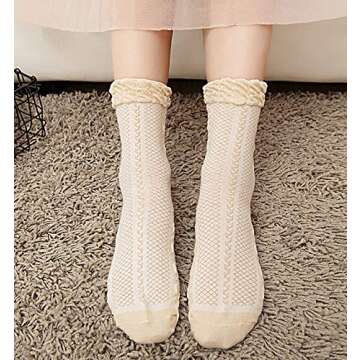Lovful Womens Ruffle Trim Elastic Casual Socks, Cute Cotton Crew Frilly Socks, Thin Soft Dress Socks 5 Pairs, Multicolored
