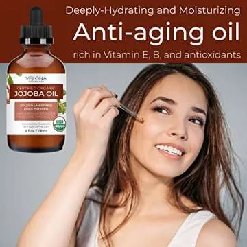 velona Jojoba Oil USDA Certified Organic - 4 fl oz (With Dropper) | Golden, Unrefined, Cold Pressed | Hexane Free