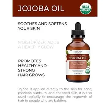 velona Jojoba Oil USDA Certified Organic - 4 fl oz (With Dropper) | Golden, Unrefined, Cold Pressed | Hexane Free