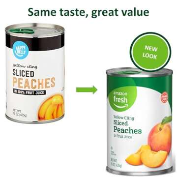 Amazon Fresh, Yellow Cling Sliced Peaches in Fruit Juice, 15 Oz (Previously Happy Belly, Packaging M...