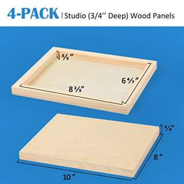 Falling in Art Unfinished Birch Wood Canvas Panels Kit, Falling in Art 4 Pack of 8x10’’ Studio 3/4’’ Deep Cradle Boards for Pouring Art, Crafts, Painting, and More