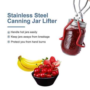 BYE FINGER BURN Canning Jar Lifter, Wonderful Canning Supplies! Canning Rack, Canning Tongs, Silicone Hand Clip in One Canning Tools Package Canning Kits Makes Jobs Easier and Safer.