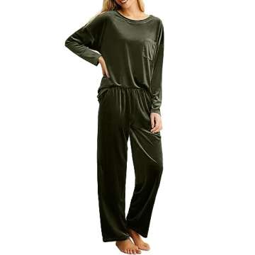 PrinStory 2024 Pajama Sets for Women Velvet Sleepwear 2 Piece Lounge Sets Soft Pjs Loungewear with P...