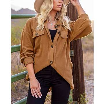 Merryfun Womens Flannel Shirt Jacket Button Down Long Sleeve Oversized Shacket Coat Loose Casual Blo...