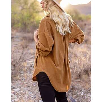 Merryfun Womens Flannel Shirt Jacket Button Down Long Sleeve Oversized Shacket Coat Loose Casual Blouse Tops With Pockets,Brown S