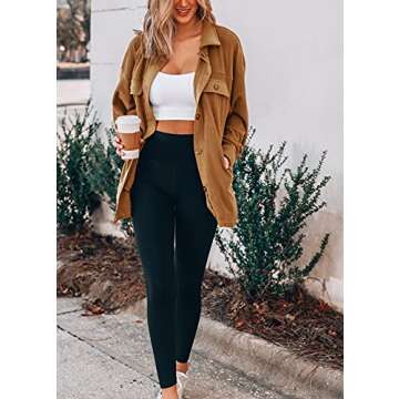 Merryfun Womens Flannel Shirt Jacket Button Down Long Sleeve Oversized Shacket Coat Loose Casual Blouse Tops With Pockets,Brown S