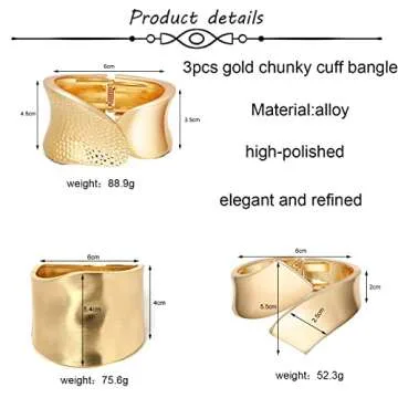 Chic SAMOCO 3Pcs Gold Plated Bracelets for Elegant Women