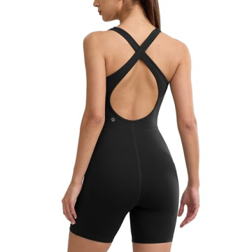 ENERBLOOM Womens Yoga Jumpsuits Workout One Piece Rompers with Pockets Bodycon Backless Bodysuits Pa...
