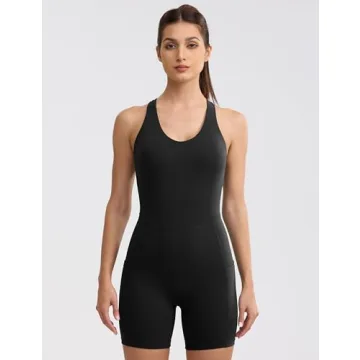 ENERBLOOM Womens Yoga Jumpsuits Workout One Piece Rompers with Pockets Bodycon Backless Bodysuits Padded Black X-Small