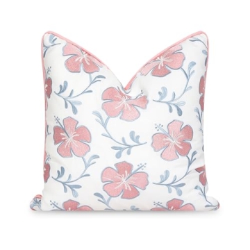 Hofdeco Premium Coastal Patio Indoor Outdoor Throw Pillow Cover, 18" Water Repellent with Hibiscus F...
