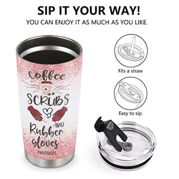 Jekeno Nurse Mug Tumbler Gifts for Women Men Practitioner Coworker Birthday Retirement Appreciation Presents 20oz Stainless Steel Vacuum Insulated Cup with Lid for Water, Iced Tea or Coffee