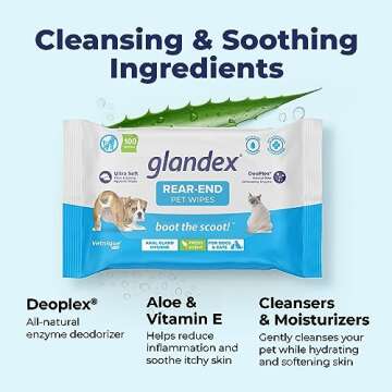 Vetnique Labs Glandex Dog Wipes for Pets Cleansing & Deodorizing Anal Gland Hygienic Dog & Cat Wipes with Vitamin E, Skin Conditioners and Aloe (100ct Pouch)