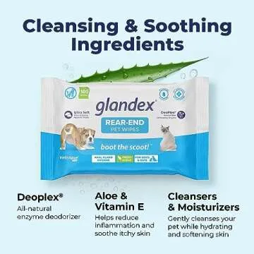 Vetnique Labs Glandex Dog Wipes for Pets Cleansing & Deodorizing Anal Gland Hygienic Dog & Cat Wipes with Vitamin E, Skin Conditioners and Aloe (100ct Pouch)