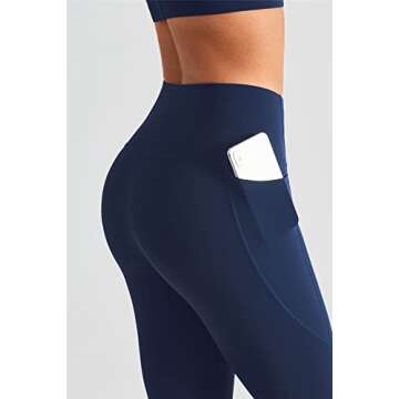 altiland No Front Seam Workout Leggings for Women with Pockets, Buttery Soft Tummy Control Yoga Pants, Athletic Gym Squat Proof Capris (Medium, True Navy)