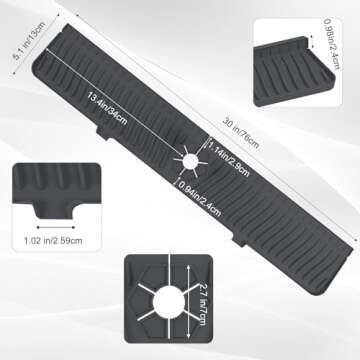 30 inch Kitchen Sink Splash Guard, Silicone Faucet Splash Guard, Large Size Silicone Sink Mat for Ki...