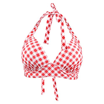 Retro Plaid Polka Dot Halter Push Up Bikini Top for Women