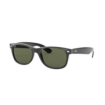 Ray-Ban RB2132 New Wayfarer Square Sunglasses, Black/G-15 Green, 55 mm