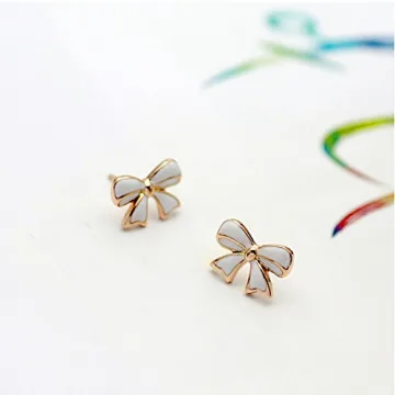 Elegant Gold Tone Bow Tie Stud Earrings for Women