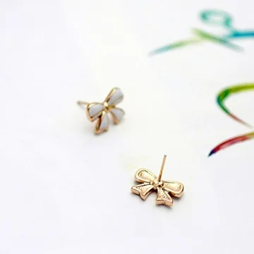Elegant Gold Tone Bow Tie Stud Earrings for Women