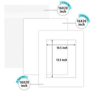 Golden State Art, 16x20 Picture Mats Mattes with White Core Bevel Cut for 11x14 Photo + Backing + Ba...