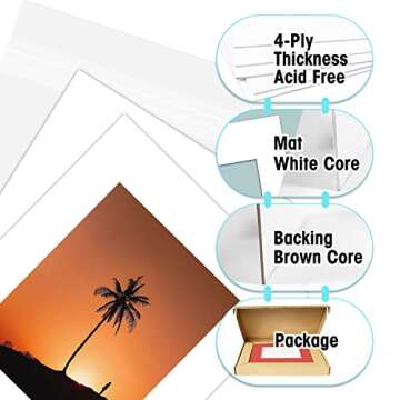 Golden State Art, 16x20 Picture Mats Mattes with White Core Bevel Cut for 11x14 Photo + Backing + Bags (White, 5 Pack)