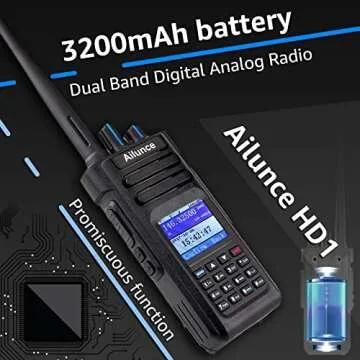 Ailunce HD1 Ham Radio, Dual Band Two Way Radio, DMR Handheld Radio, Long Range Portable Radio 3200mAh Rechargeable FM Radio Emergency Alarm, Walkie Talkie for Outdoors with Antenna (Black 1 Pack)