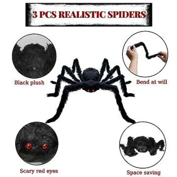 ZMCINER Large Halloween Spiders for Outside, Big Spider Halloween Decorations Realistic Scary Hairy Spiders Halloween Decorations Outdoor (59", 49", 35")