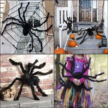 ZMCINER Large Halloween Spiders for Outside, Big Spider Halloween Decorations Realistic Scary Hairy Spiders Halloween Decorations Outdoor (59", 49", 35")