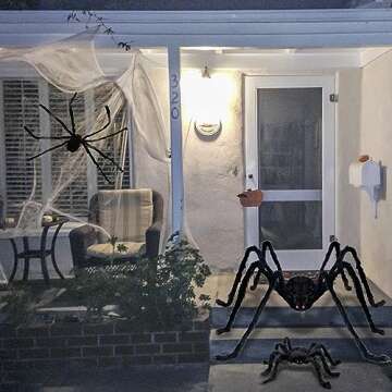ZMCINER Large Halloween Spiders for Outside, Big Spider Halloween Decorations Realistic Scary Hairy Spiders Halloween Decorations Outdoor (59", 49", 35")