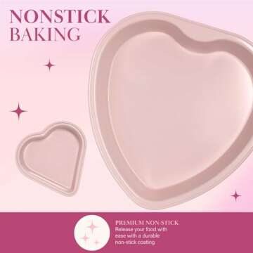 Paris Hilton Heart Shaped Nonstick Bakeware Set, Easy Release Carbon Steel, Includes two 9.5-Inch Pans and four Mini 3.5-Inch Pans, Dishwasher Safe, Made without PFAS or PFOA, 6-Piece Set, Pink
