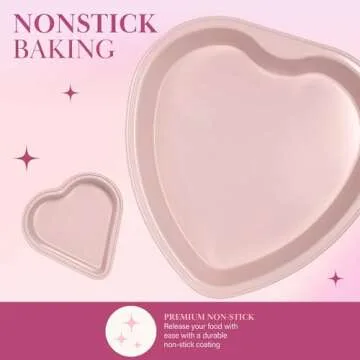 Paris Hilton Heart Shaped Nonstick Bakeware Set, Easy Release Carbon Steel, Includes two 9.5-Inch Pans and four Mini 3.5-Inch Pans, Dishwasher Safe, Made without PFAS or PFOA, 6-Piece Set, Pink