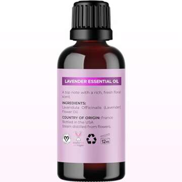 Pure Lavender Essential Oil - Premium Lavender Essential Oil for Hair Skin and Nails - Aromatherapy Lavender Oil for Diffusers Humidifiers and Linens Plus Natural Bath Oil for Home Spa Self Care
