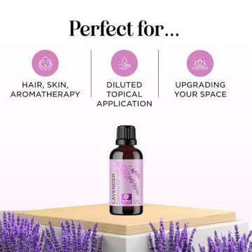 Pure Lavender Essential Oil - Premium Lavender Essential Oil for Hair Skin and Nails - Aromatherapy Lavender Oil for Diffusers Humidifiers and Linens Plus Natural Bath Oil for Home Spa Self Care