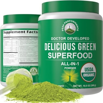 Peak Performance Organic Greens Superfood Powder: Best Tasting with 25+ Organic Ingredients for Maxi...