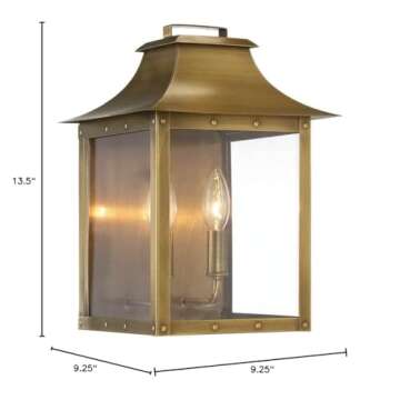 Acclaim Lighting 8414AB | Vintage Solid Brass Two Light Dimmable Wall Mounted Outdoor Wet Rated Lantern with Clear Glass | Hand Crafted Classic Colonial America Design (Aged Brass - Style Four)