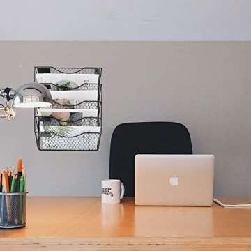 EASEPRES Mail Organizer Wall Mount, 5 Tier Metal Chicken Wire Hanging File Holder Office Storage and Organization