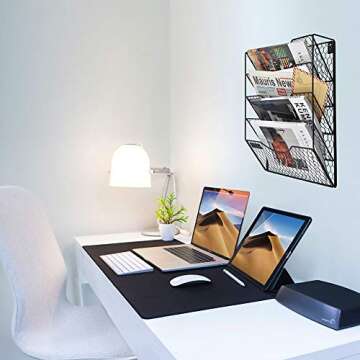 EASEPRES Mail Organizer Wall Mount, 5 Tier Metal Chicken Wire Hanging File Holder Office Storage and Organization