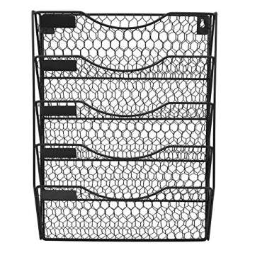 EASEPRES Mail Organizer Wall Mount, 5 Tier Metal Chicken Wire Hanging File Holder Office Storage and Organization
