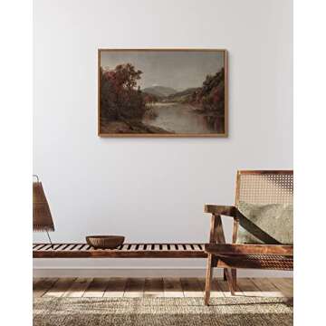 ARPEOTCY Vintage Framed Canvas Wall Art, Fall Landscape Wall Decor for Living Room, 16×24 inches (4...