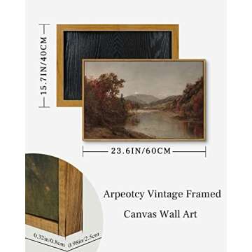 ARPEOTCY Vintage Framed Canvas Wall Art, Fall Landscape Wall Decor for Living Room, 16×24 inches (40×60cm), Rustic Painting for Bedroom, Framed Art Prints, for Office