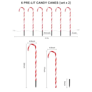 COOLWUFAN 22" Candy Cane Pathway Lights Set of 12