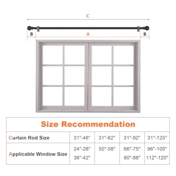 Durable Black Curtain Rods 31 to 92 Inch for Home Decor