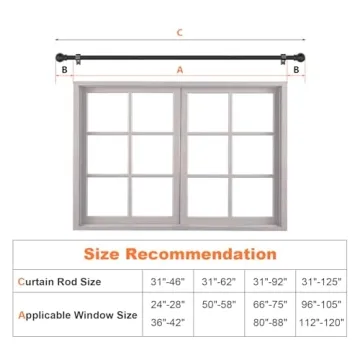 Durable Black Curtain Rods 31 to 92 Inch for Home Decor